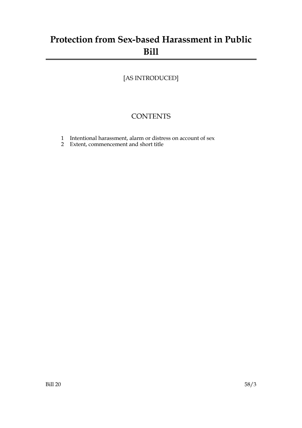 Protection from Sex-based Harassment in Public Bill