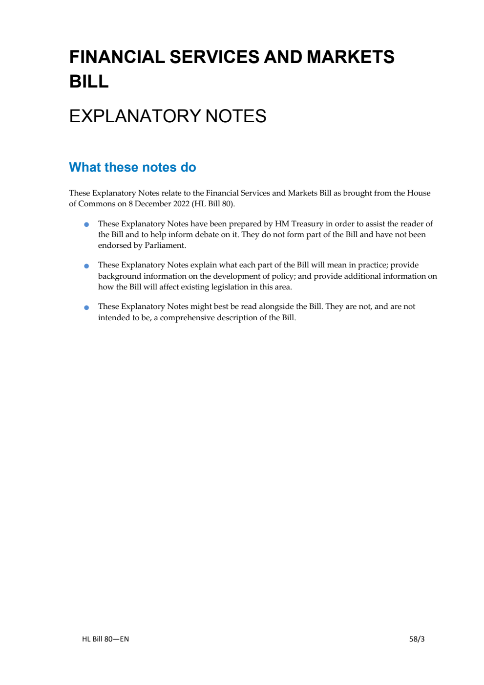 Financial Services and Markets Bill Explanatory Notes