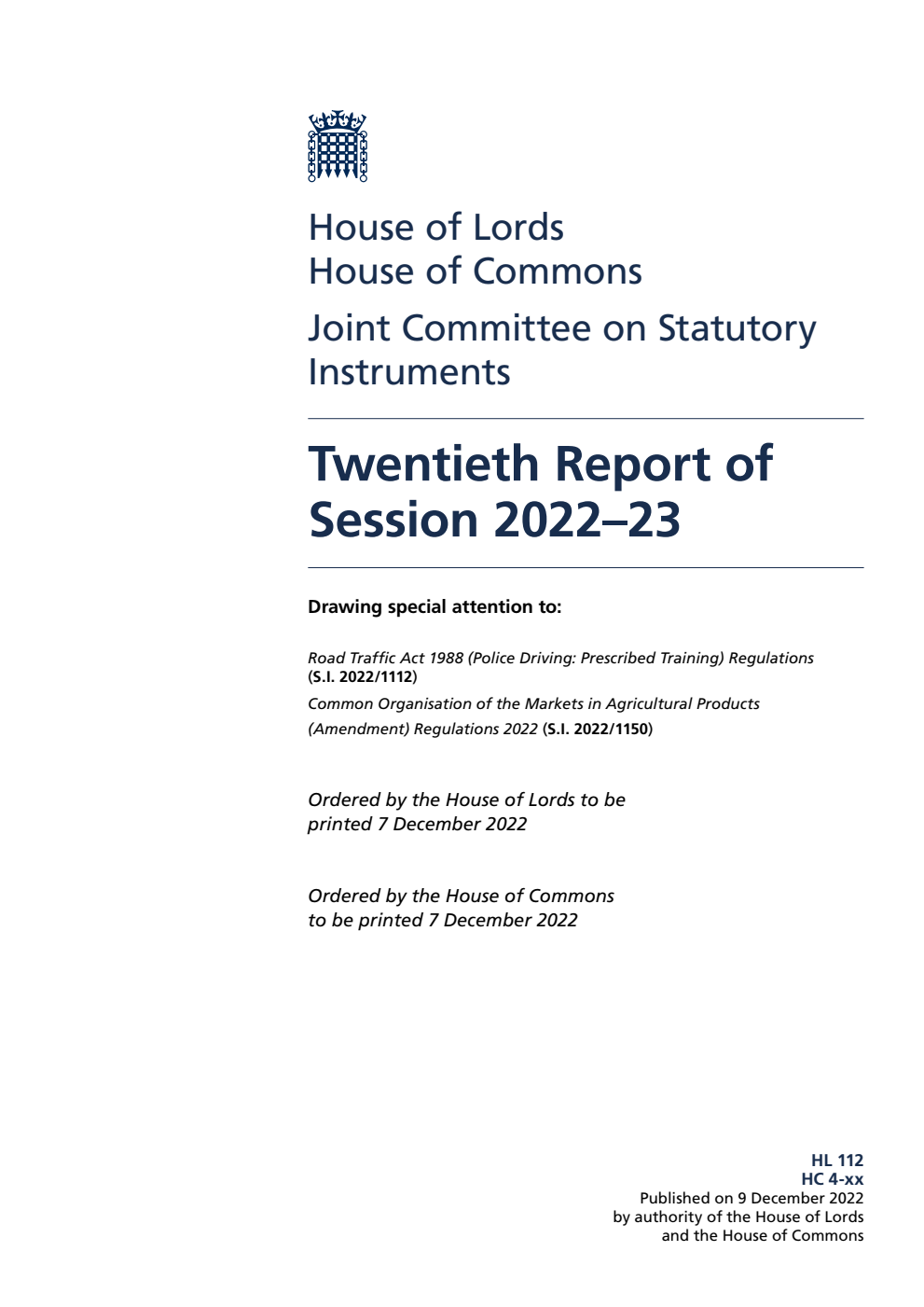 Joint Committee on Statutory Instruments 20th Report of Session 2022-23