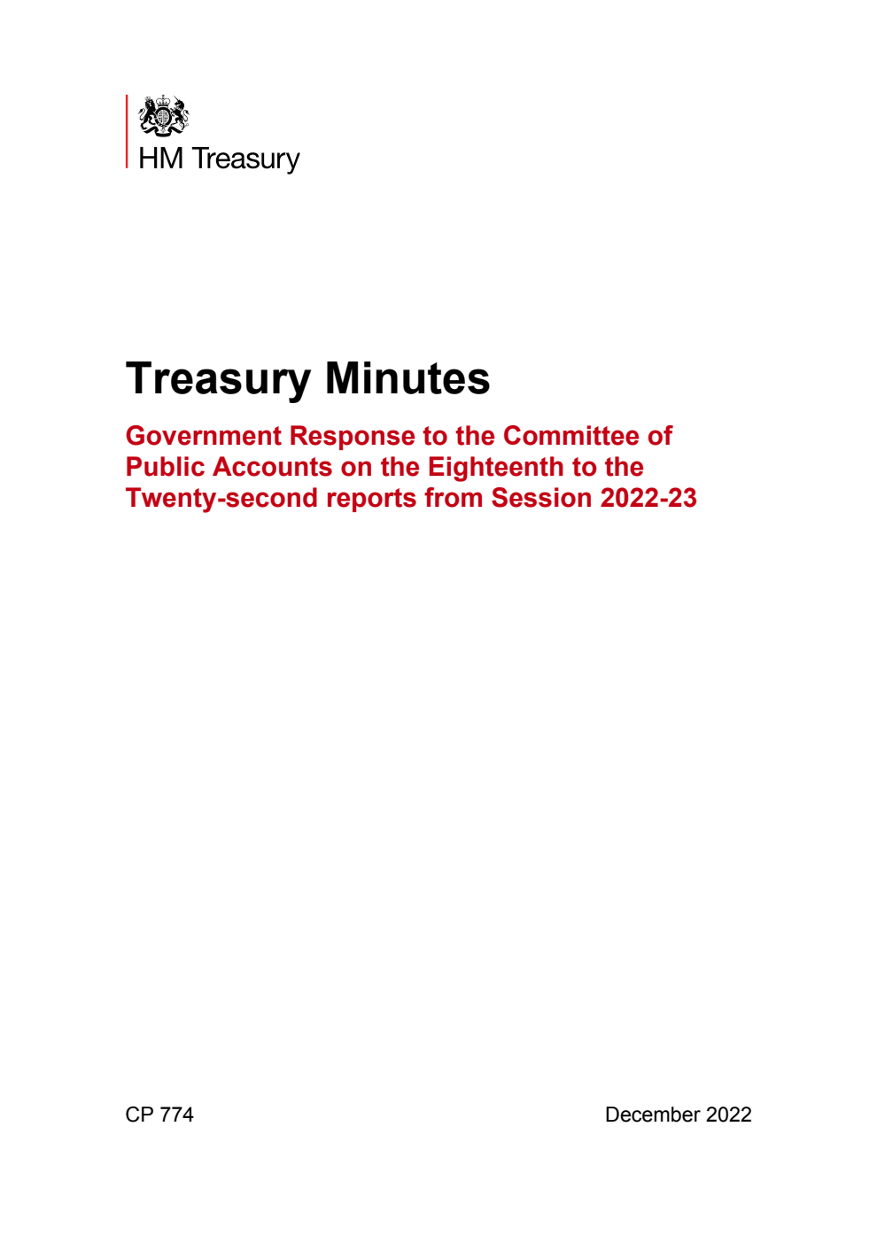 Treasury Minutes Government Response to the Committee of Public Accounts on the Eighteenth to the Twenty-second reports from Session 2022-23