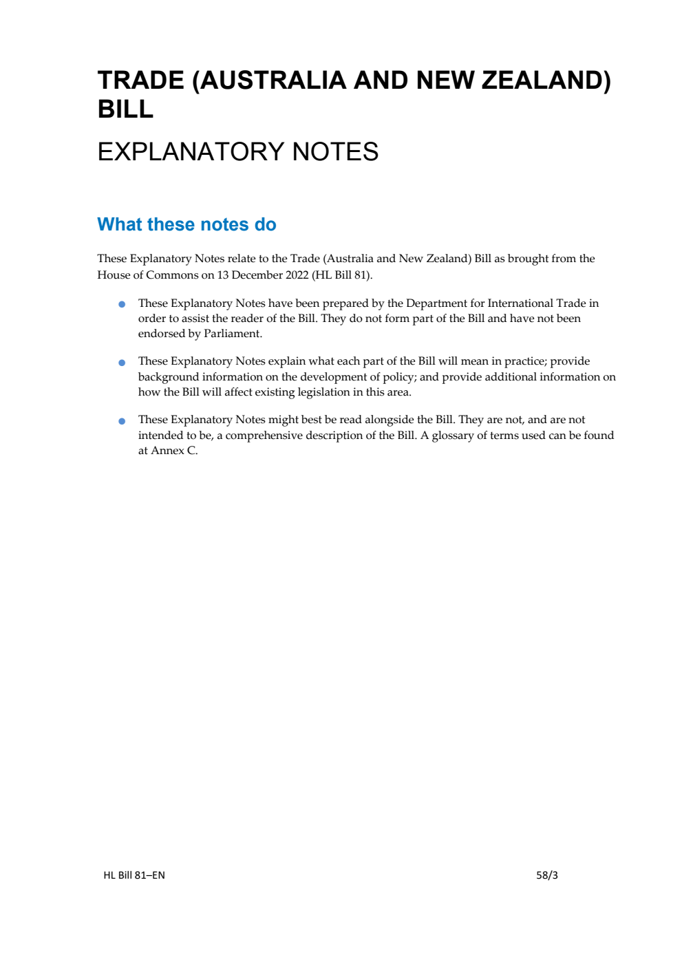 Trade (Australia and New Zealand) Bill Explanatory Notes