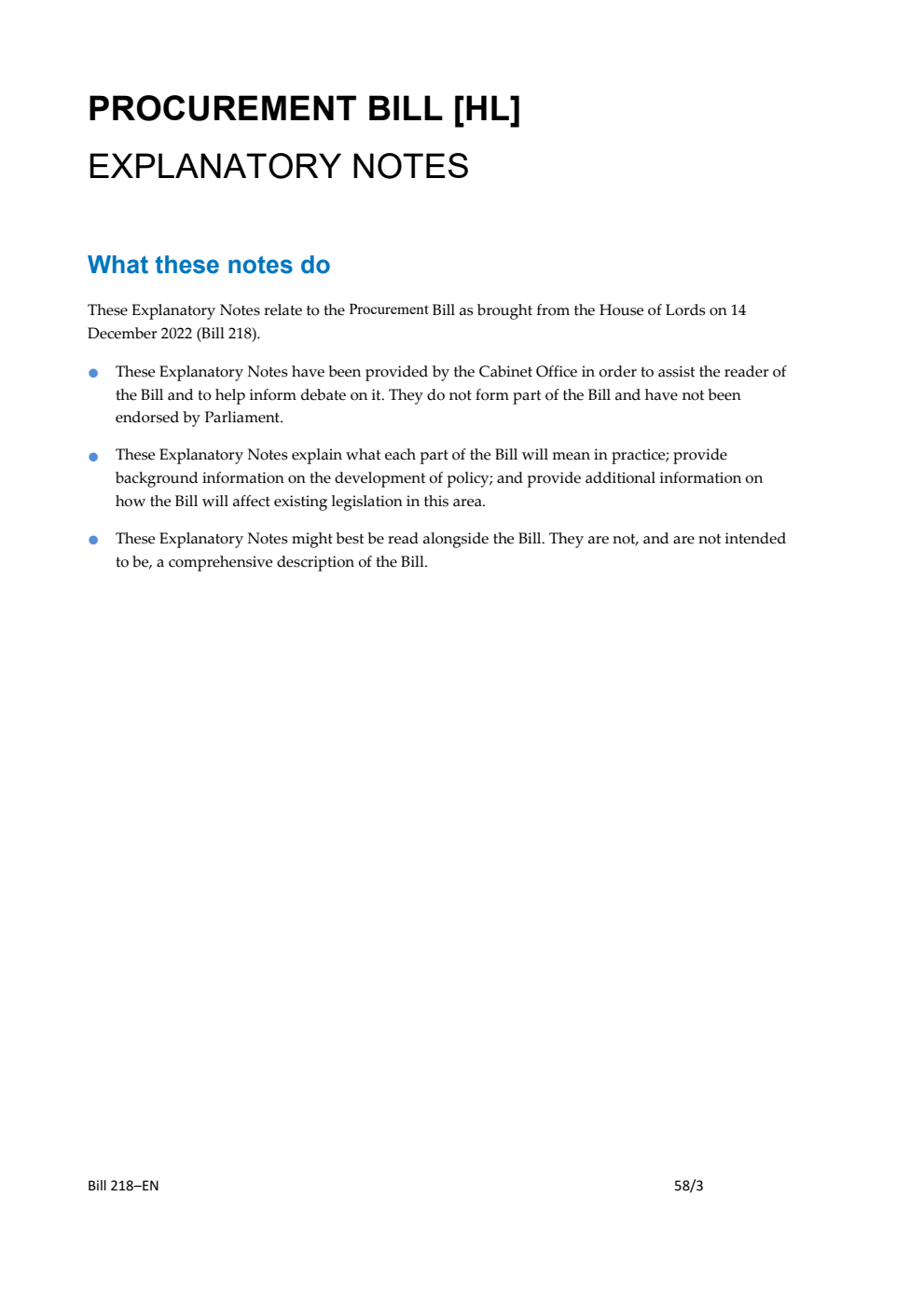 Procurement Bill Explanatory Notes