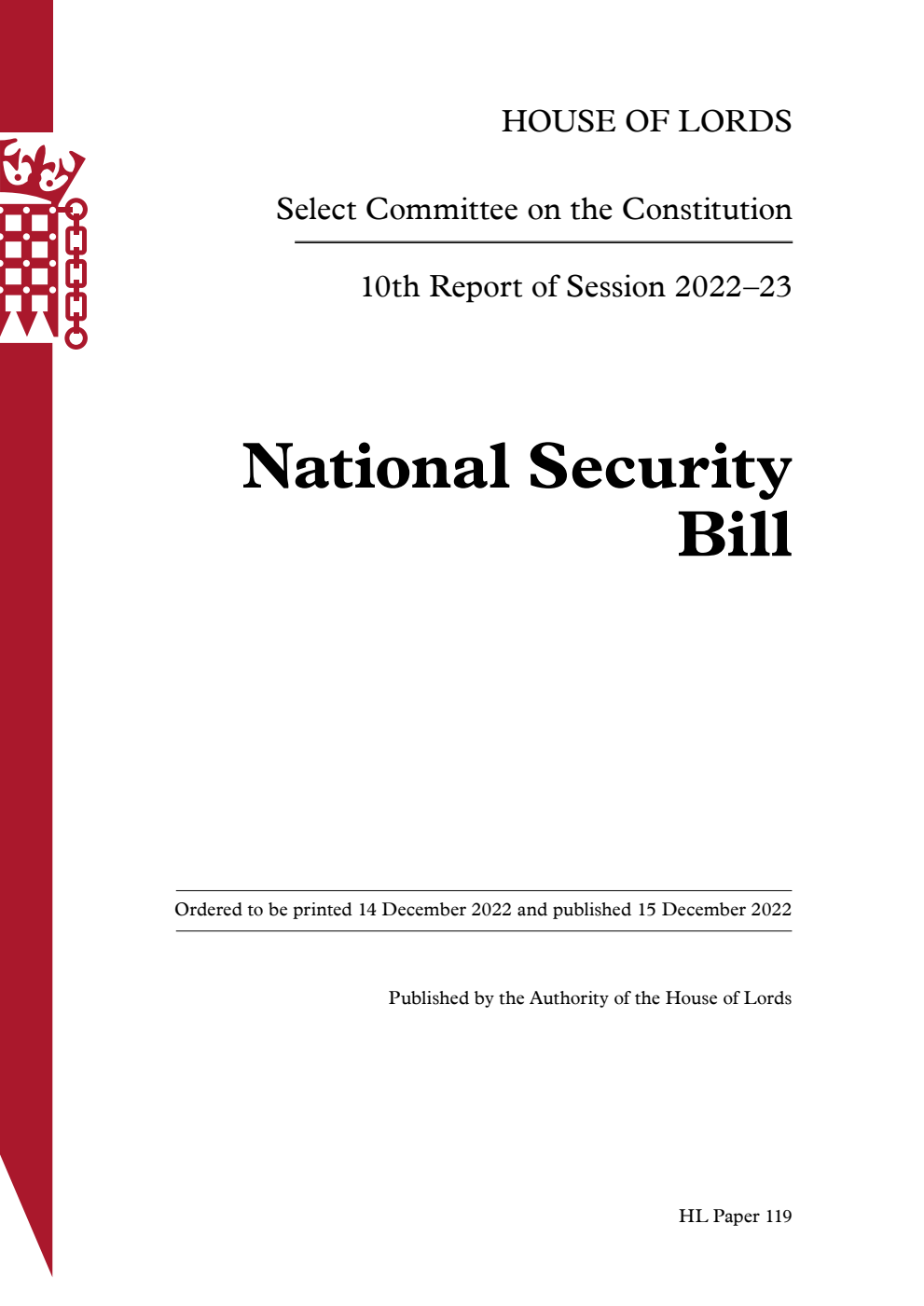Constitution Committee 10th Report. National Security Bill