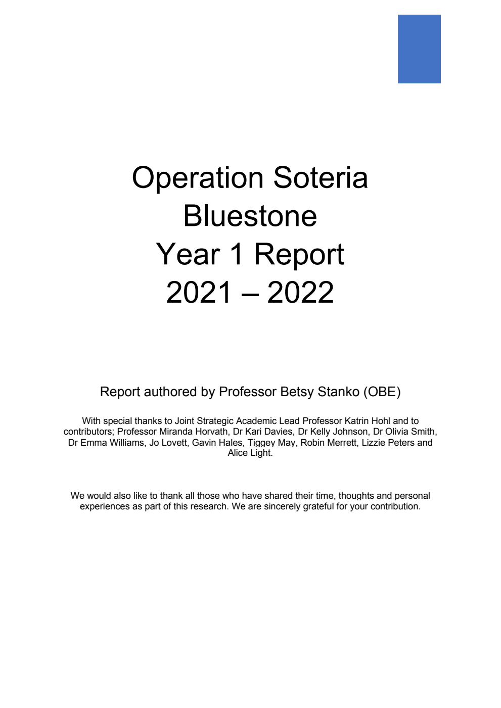 Operation Soteria Bluestone Year 1 Report 2021 2022