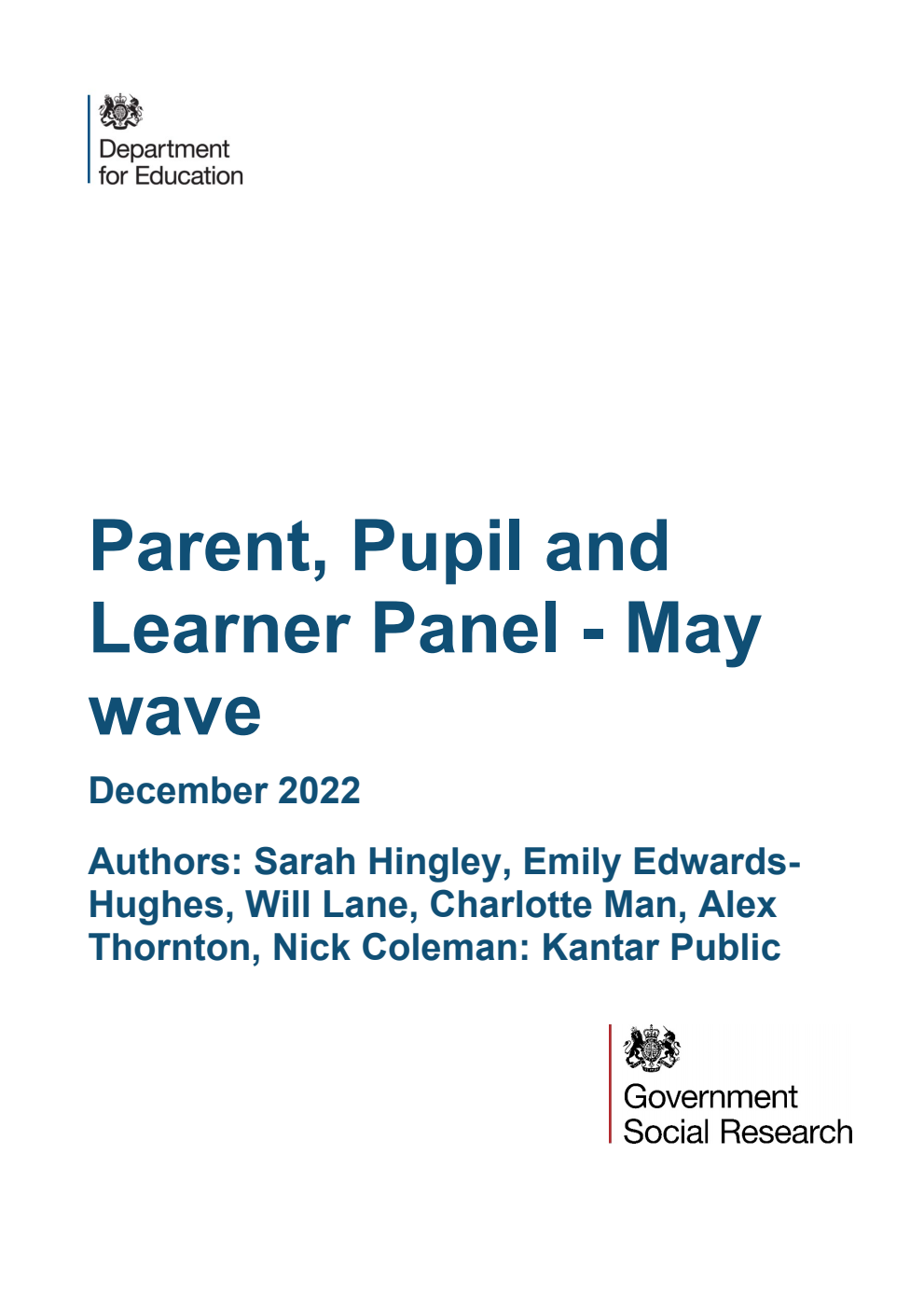 DFE-RR1290 Parent, Pupil and Learner Panel - May wave. December 2022