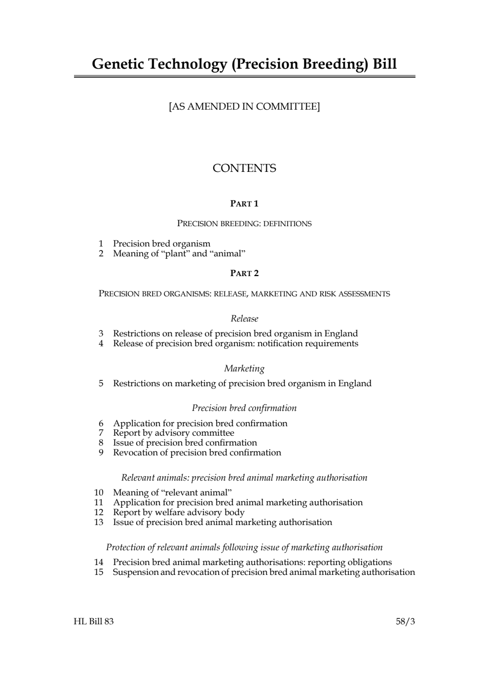 Genetic Technology (Precision Breeding) Bill [as amended in Committee]