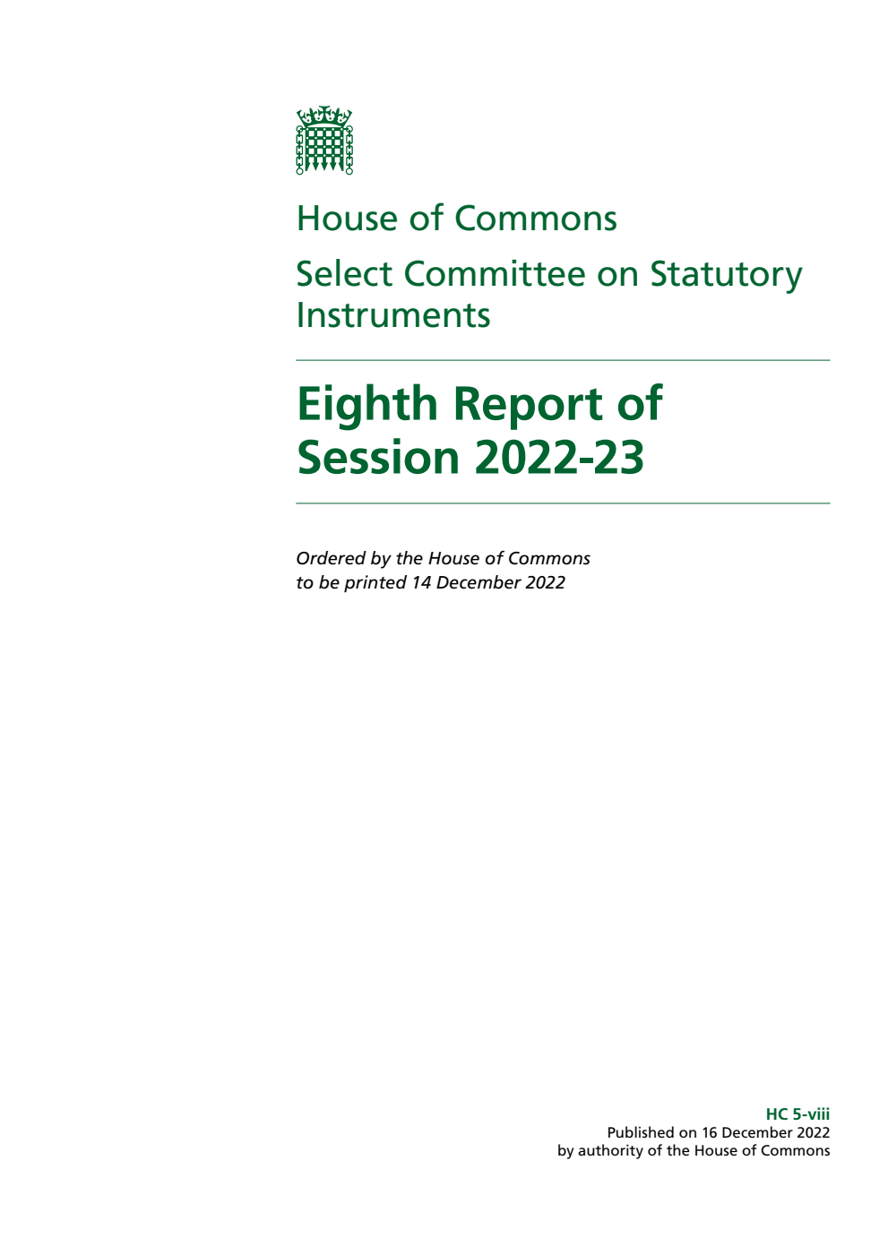 Statutory Instruments Committee 8th Report of Session 2022-23
