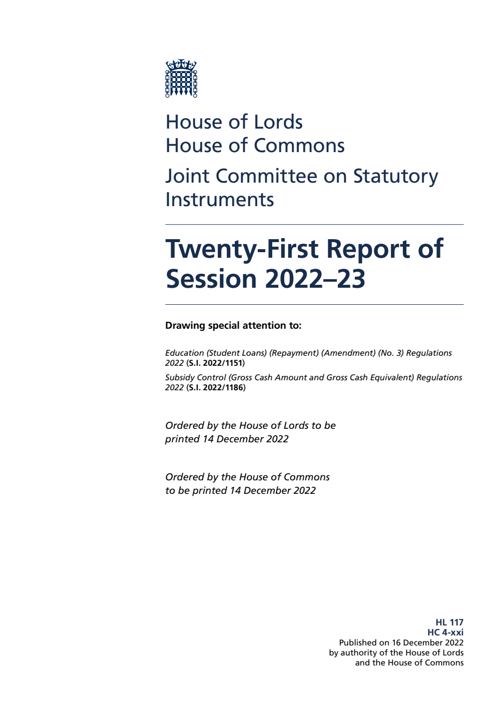 Joint Committee on Statutory Instruments 21st Report of Session 2022–23