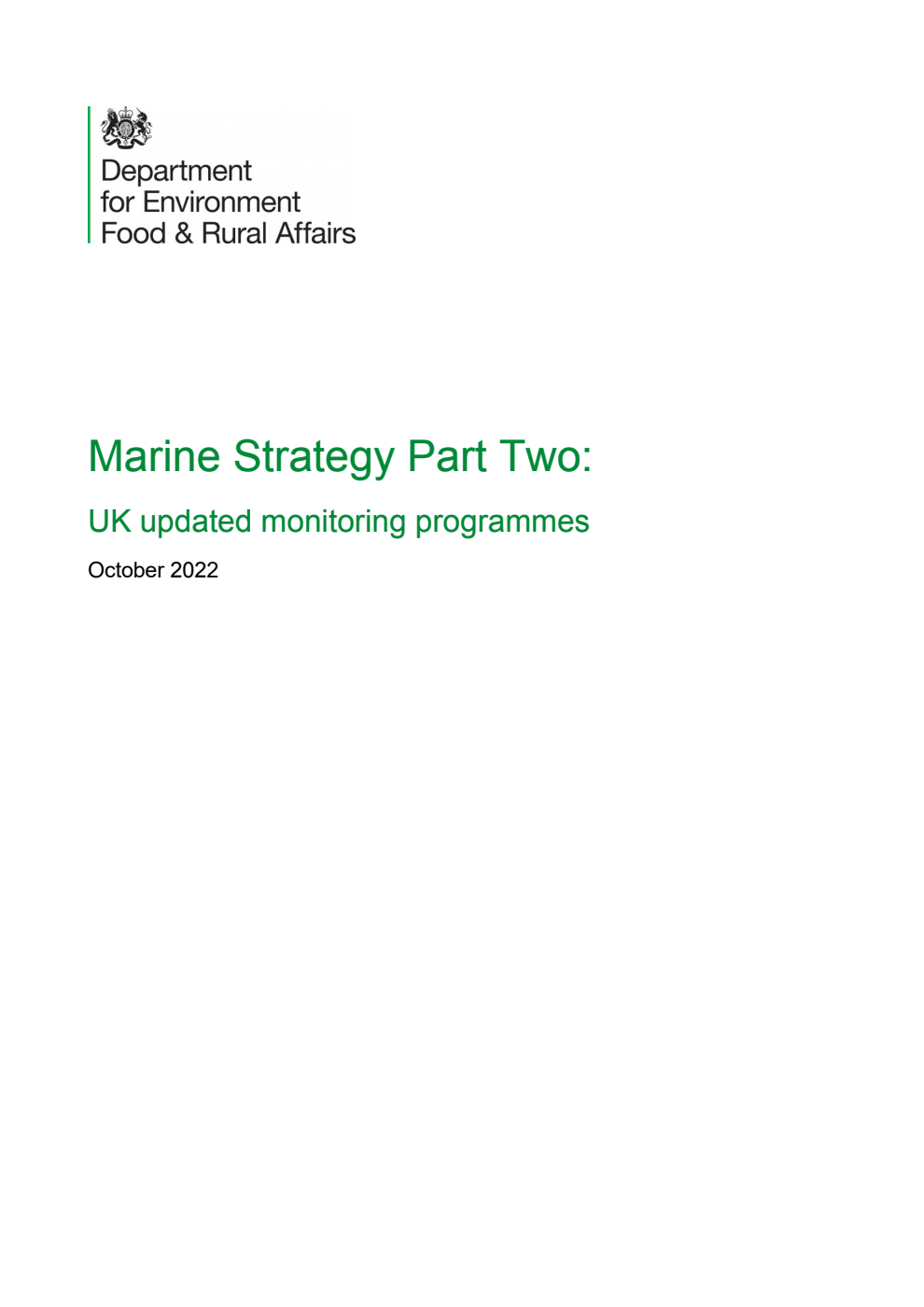 Marine Strategy Part Two: UK updated monitoring programmes