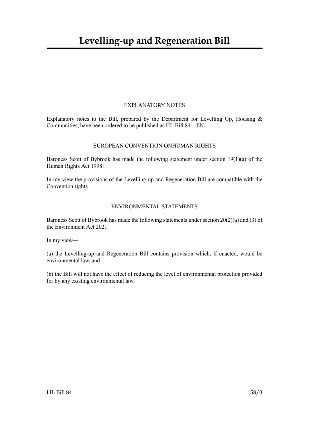 Levelling-up and Regeneration Bill [as brought from the Commons]