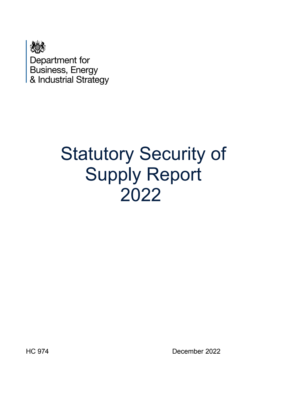 Statutory Security of Supply Report 2022