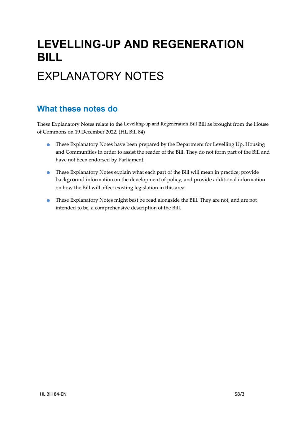 Levelling-up and Regeneration Bill Explanatory Notes