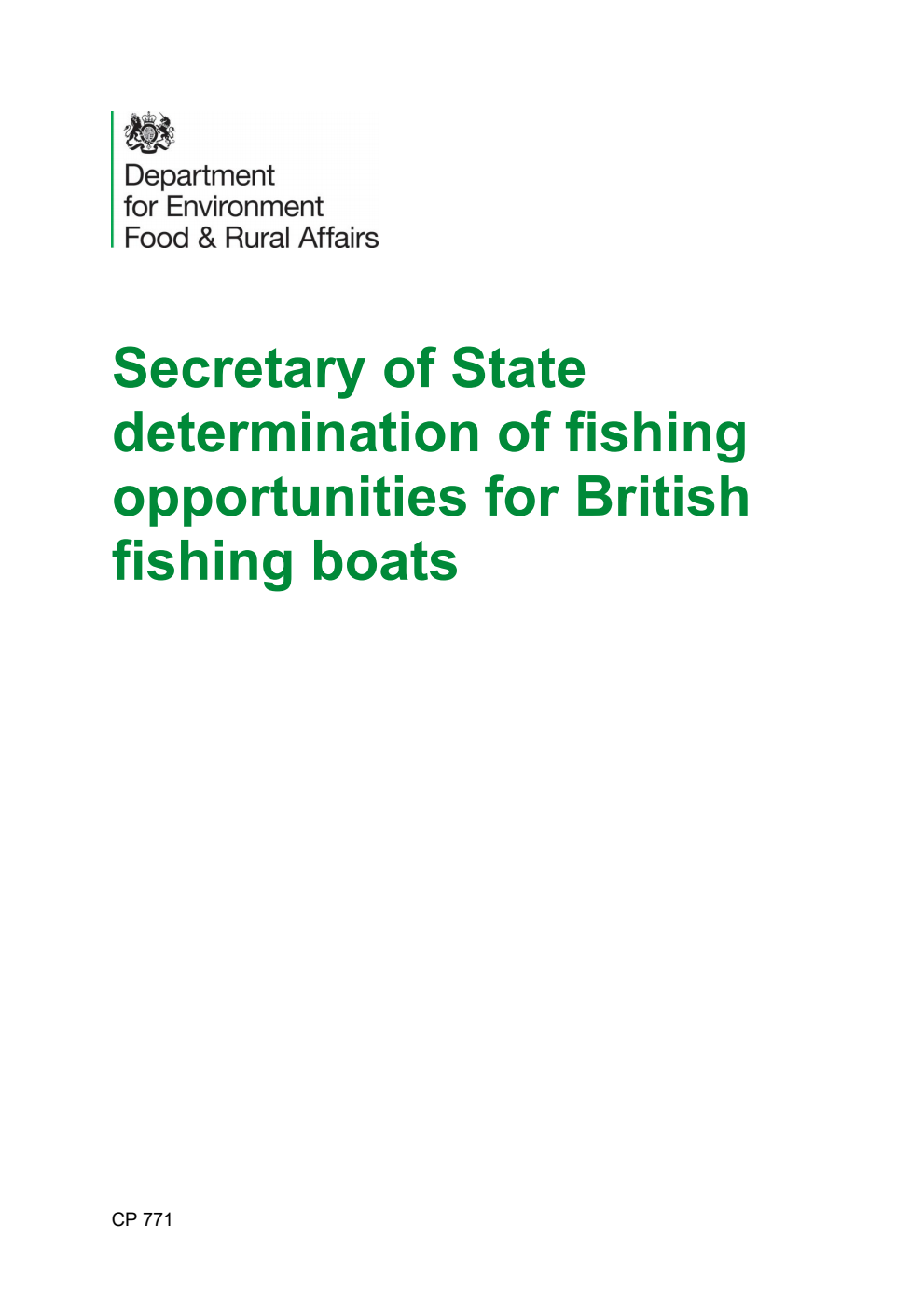 Secretary of State determination of fishing opportunities for British fishing boats. December 2022