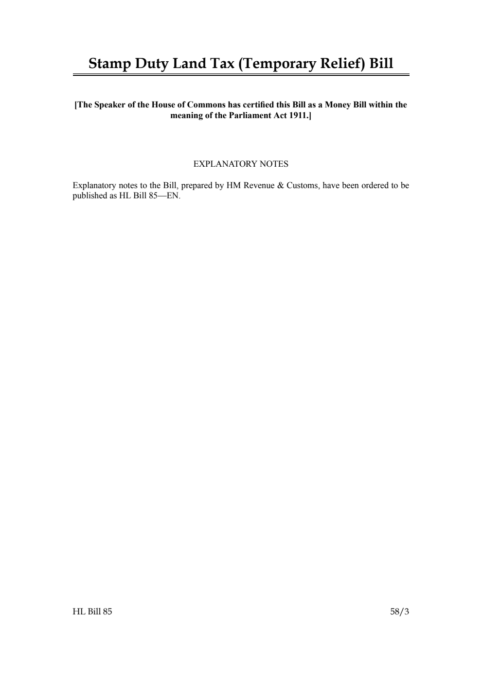 Stamp Duty Land Tax (Temporary Relief) Bill