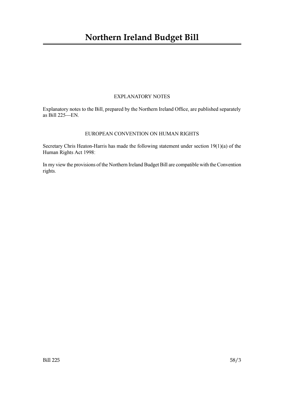 Northern Ireland Budget Bill