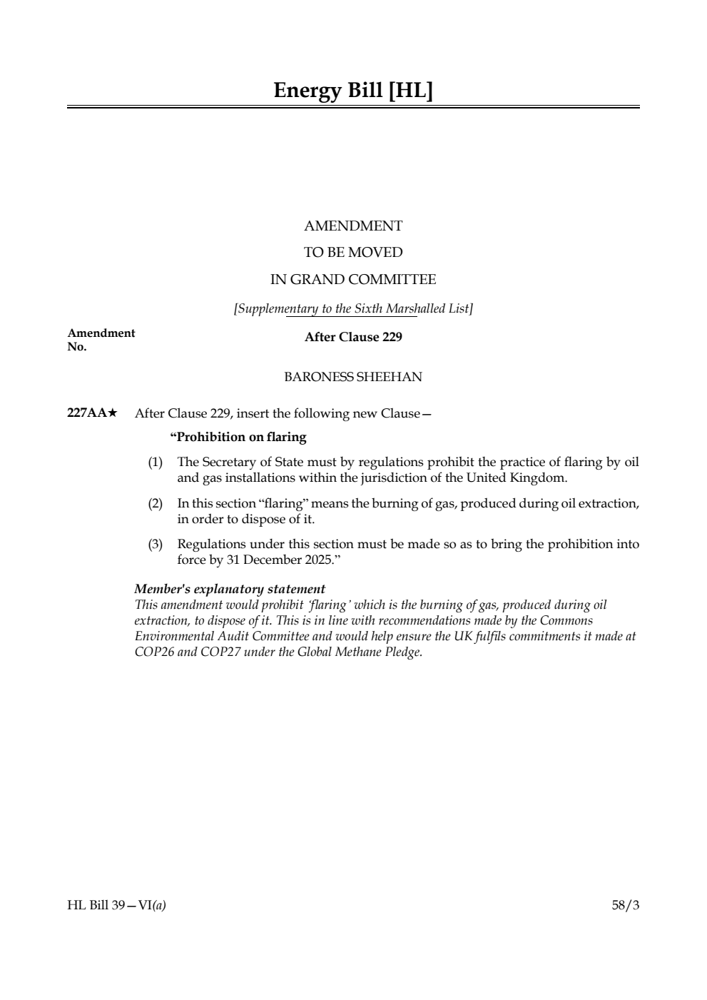 Energy Bill Amendment to be moved in Grand Committee [Supplementary to the Sixth Marshalled List]