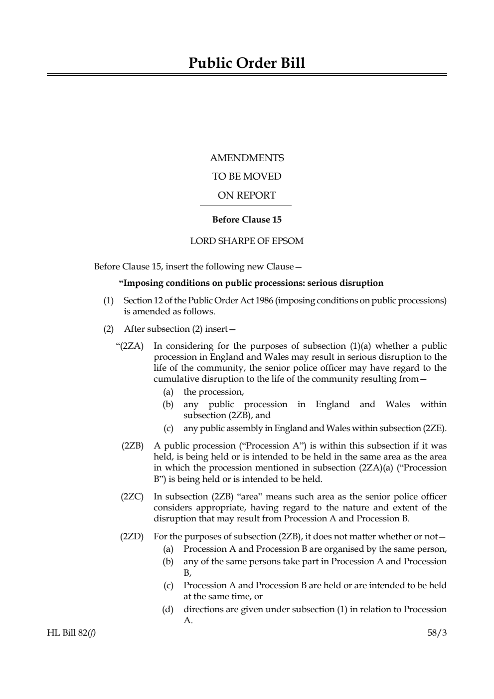 Public Order Bill Amendments to be moved on Report