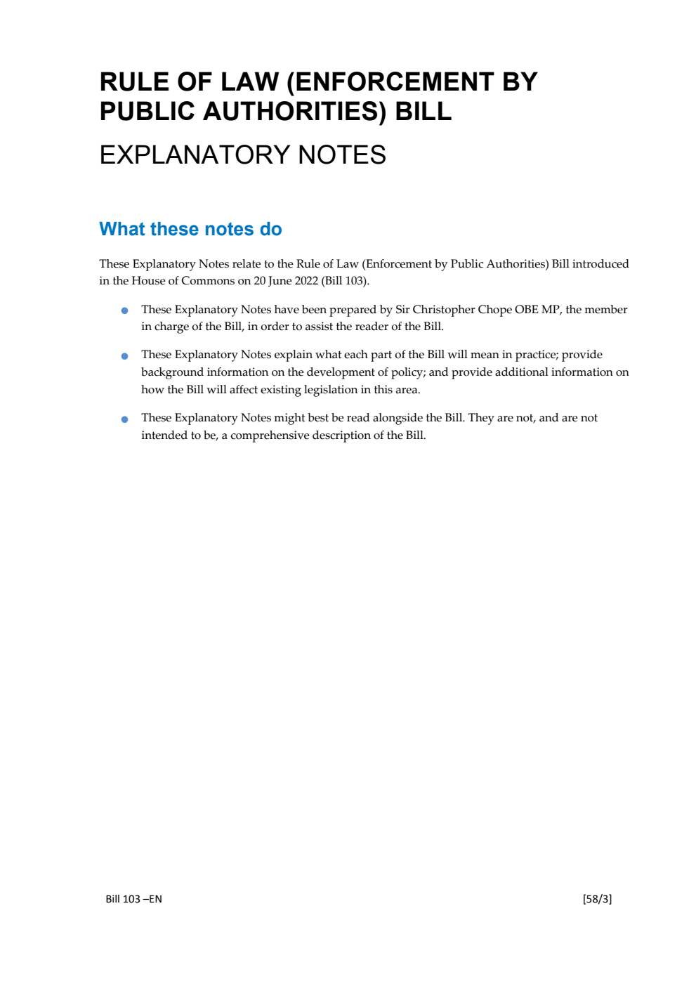 Rule of Law (Enforcement by Public Authorities) Bill Explanatory Notes