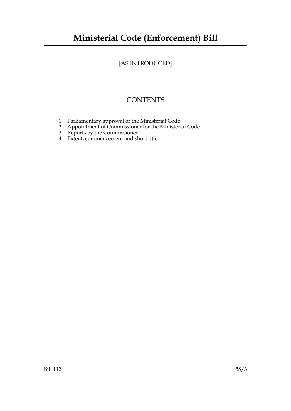 Ministerial Code (Enforcement) Bill