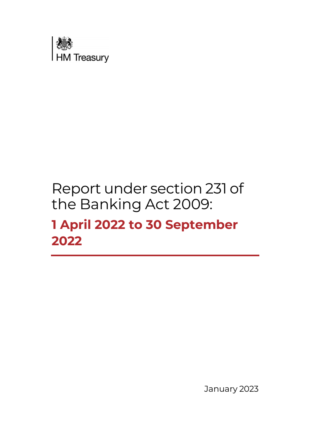 Report under section 231 of the Banking Act 2009: 1 April 2022 to 30 September 2022