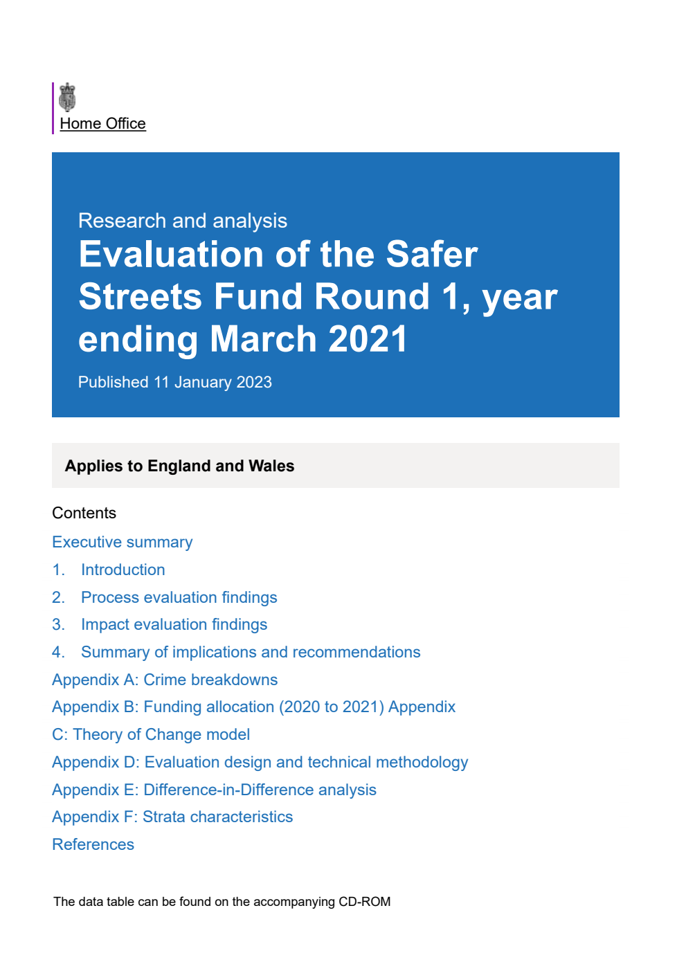 Home Office Research Report Evaluation of the Safer Streets Fund Round 1, year ending March 2021