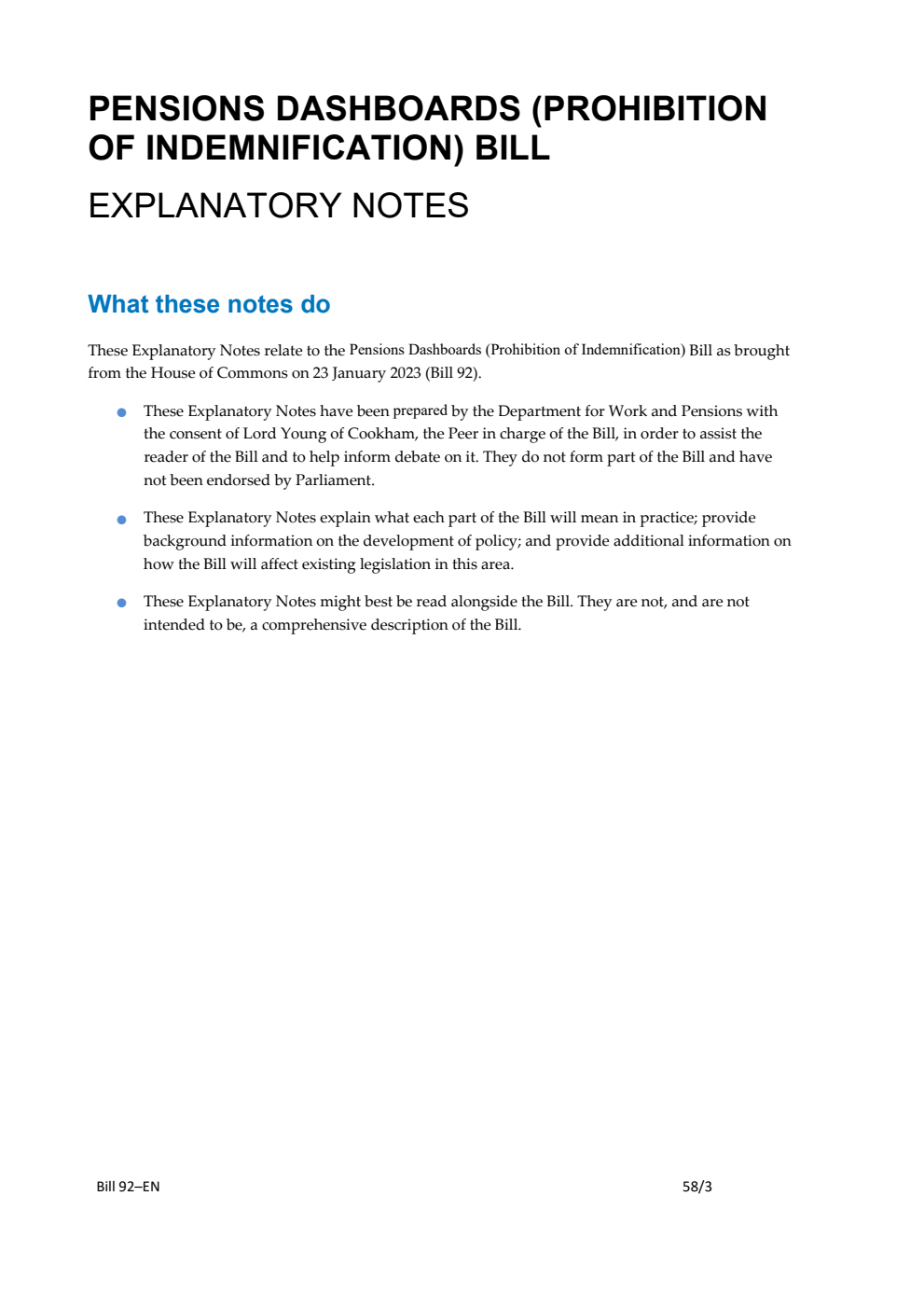 Pensions Dashboards (Prohibition of Indemnification) Bill Explanatory Notes