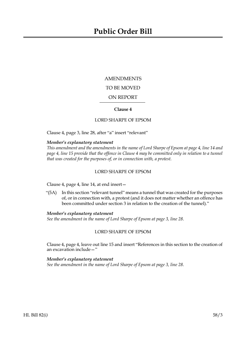 Public Order Bill Amendments to be moved on Report