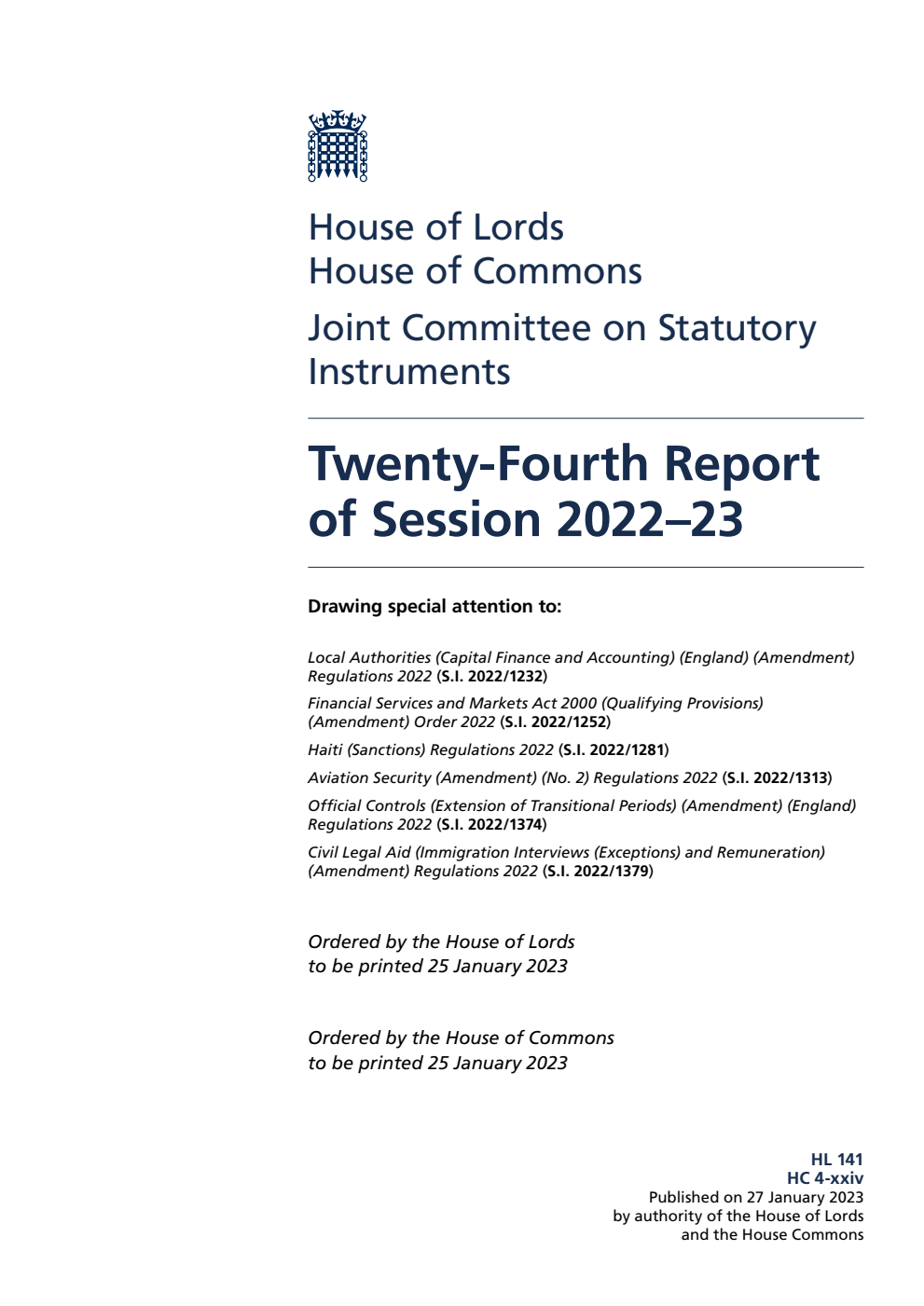 Joint Committee on Statutory Instruments 24th Report of Session 2022-23