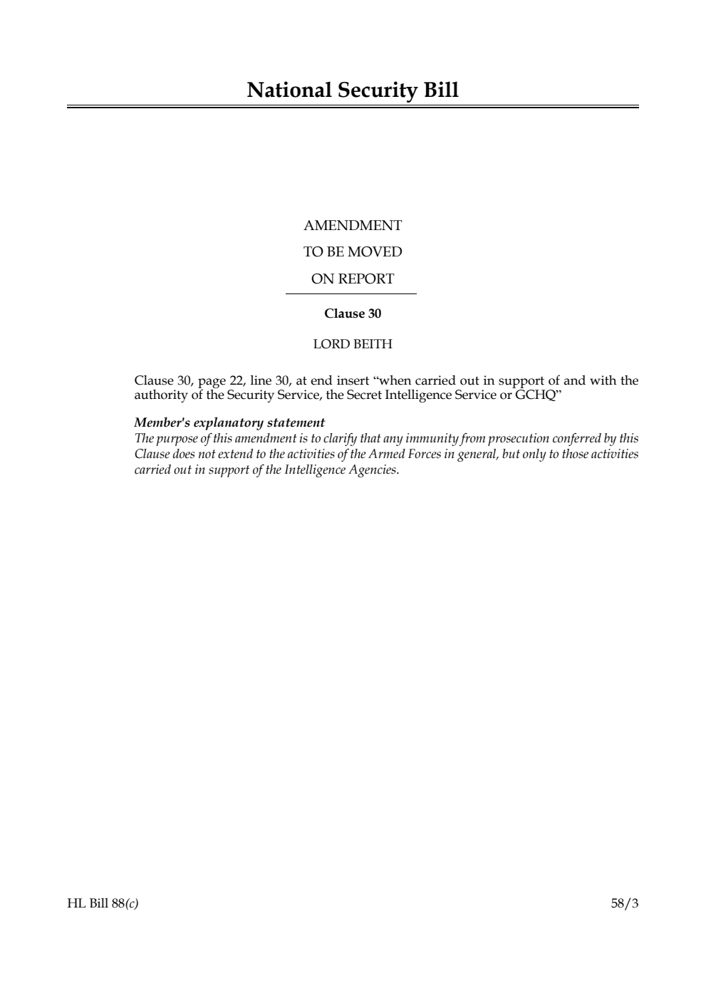 National Security Bill Amendment to be moved on Report