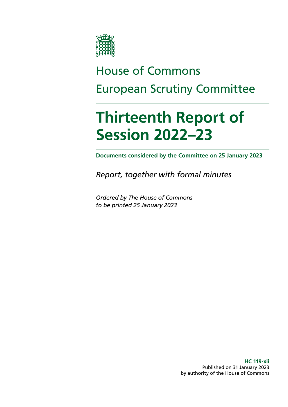 European Scrutiny Committee 13th Report of Session 2022-23