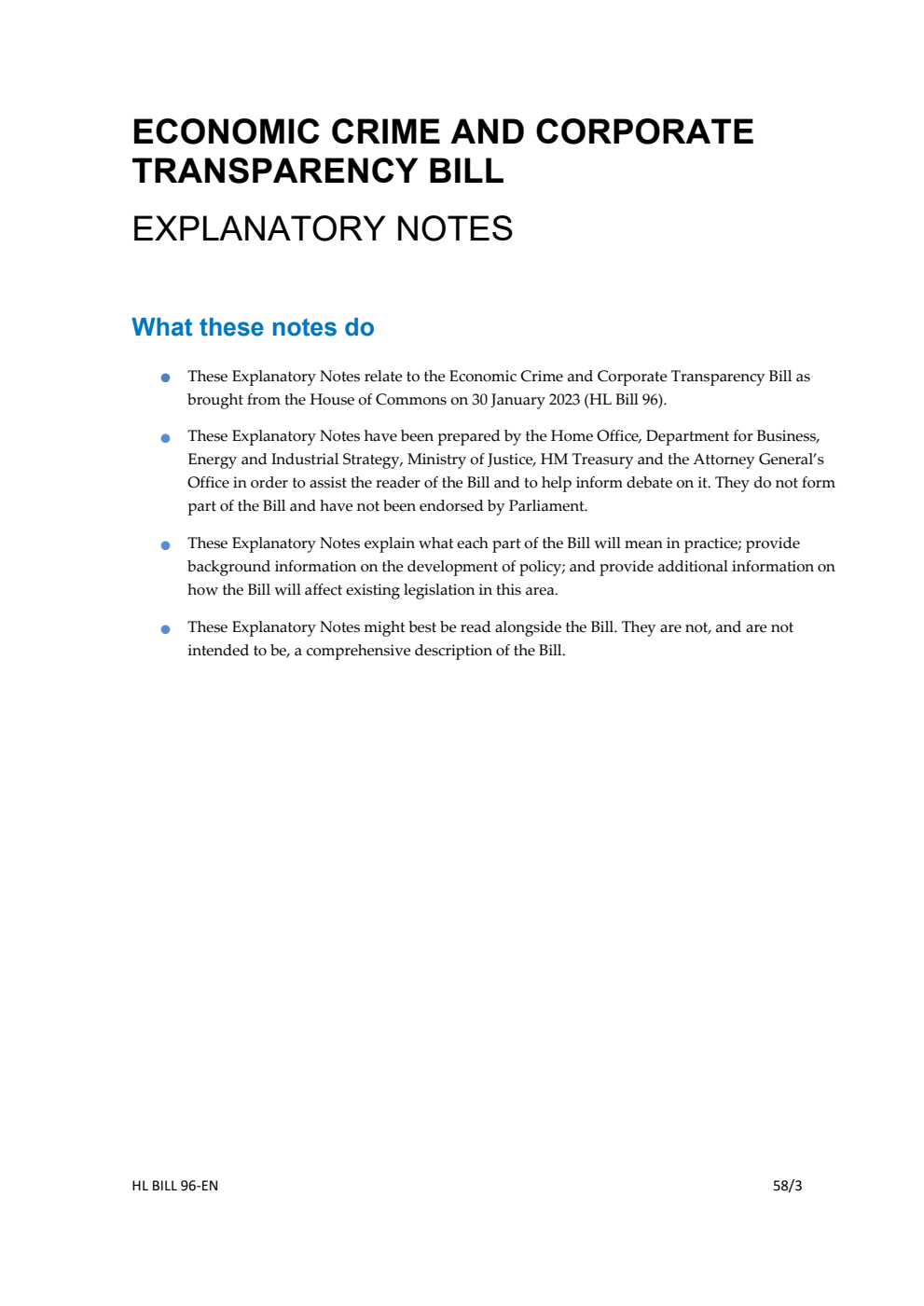 Economic Crime and Corporate Transparency Bill Explanatory Notes
