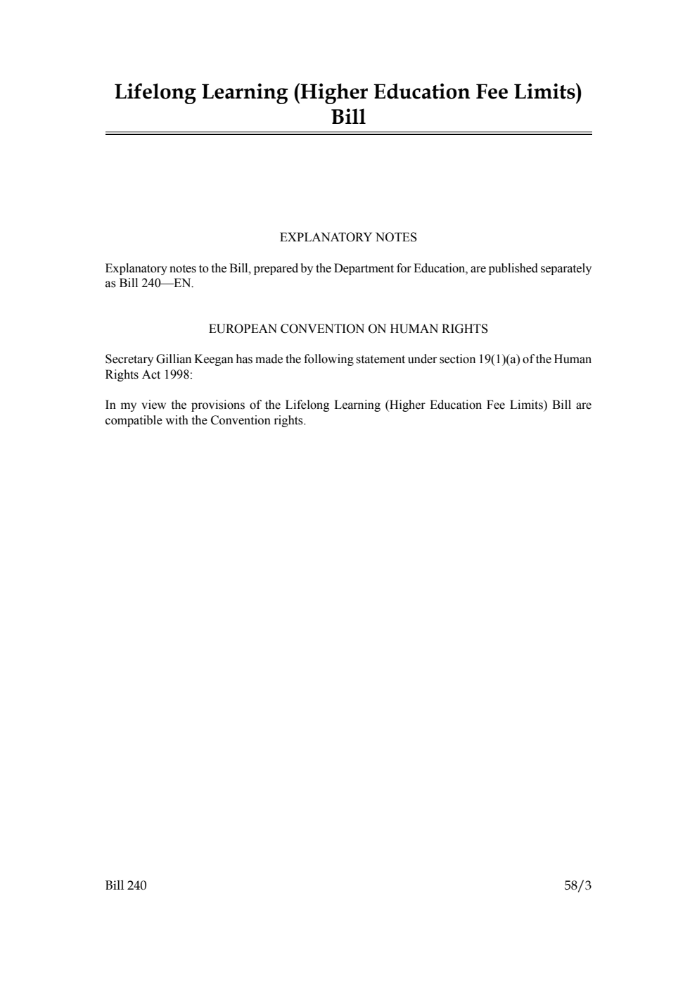 Lifelong Learning (Higher Education Fee Limits) Bill