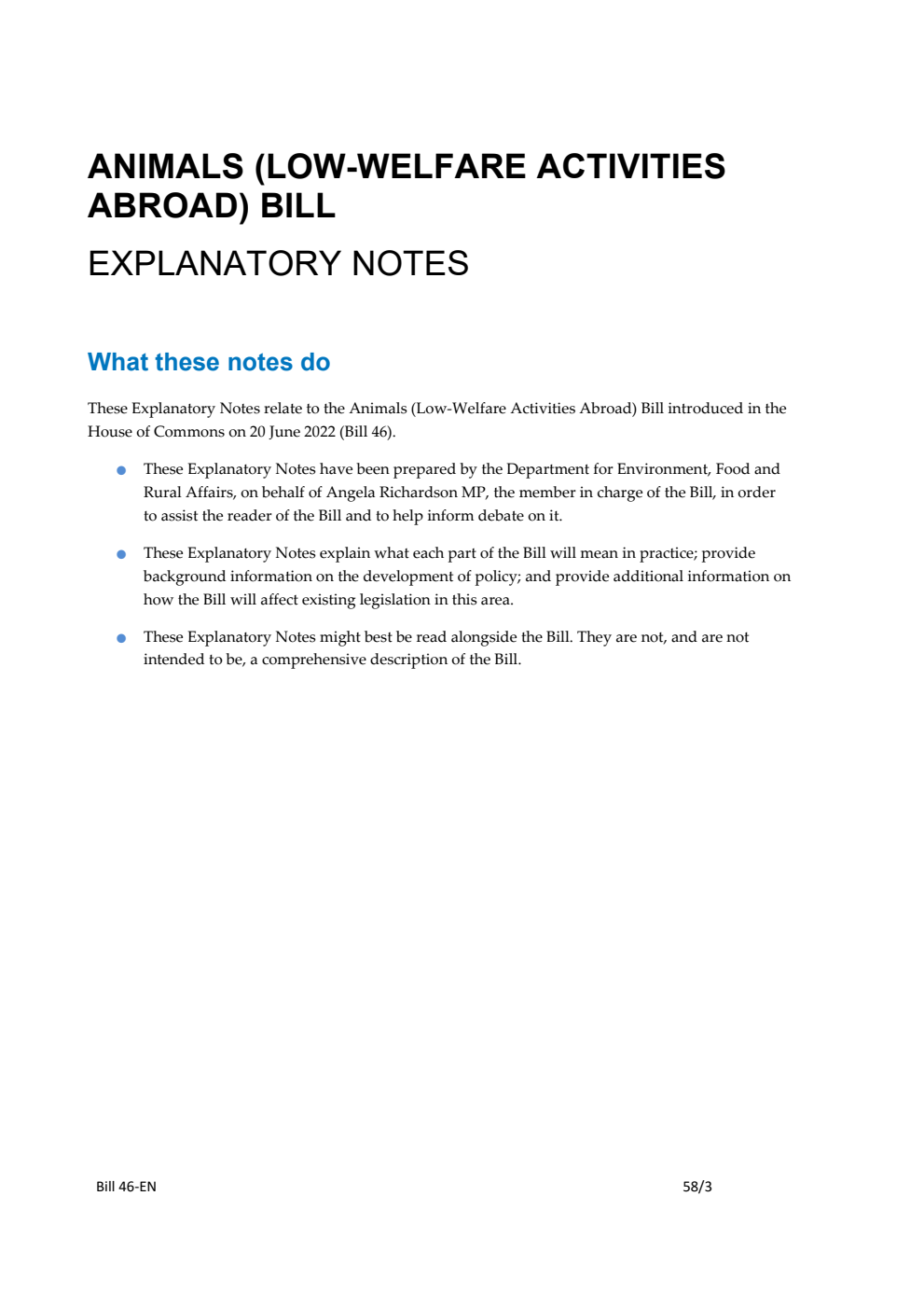 Animals (Low-Welfare Activities Abroad) Bill Explanatory Notes
