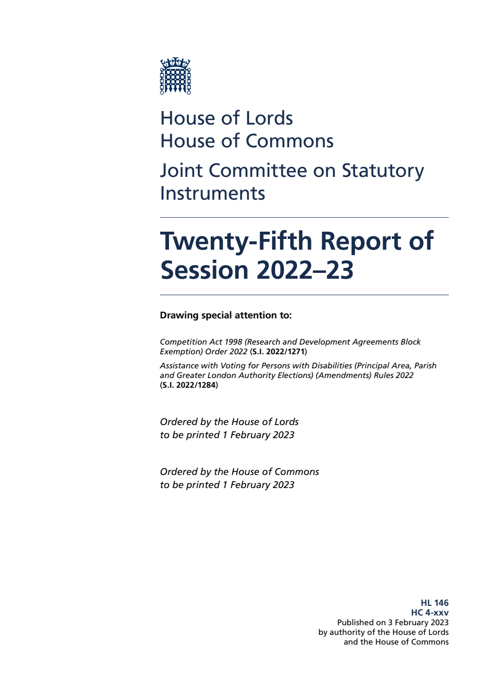 Joint Committee on Statutory Instruments 25th Report of Session 2022-23