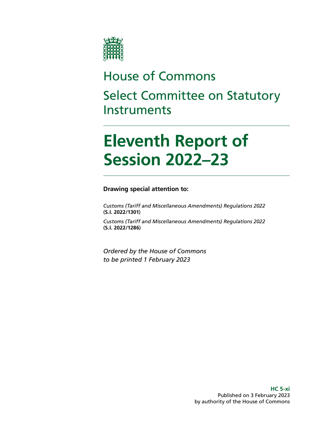 Statutory Instruments Committee 11th Report of Session 2022-23