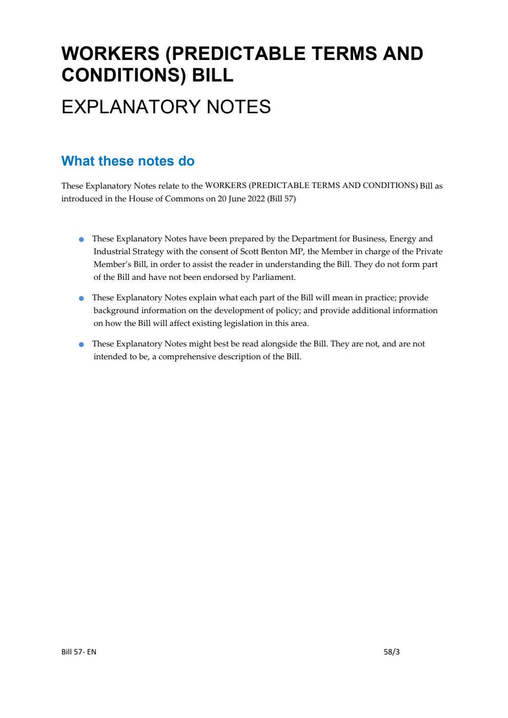 Workers (Predictable Terms and Conditions) Bill Explanatory Notes