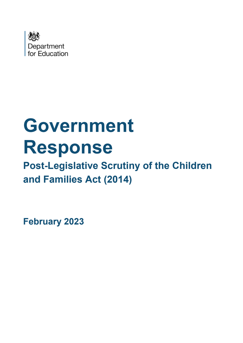 Government Response. Post-Legislative Scrutiny of the Children and Families Act (2014)