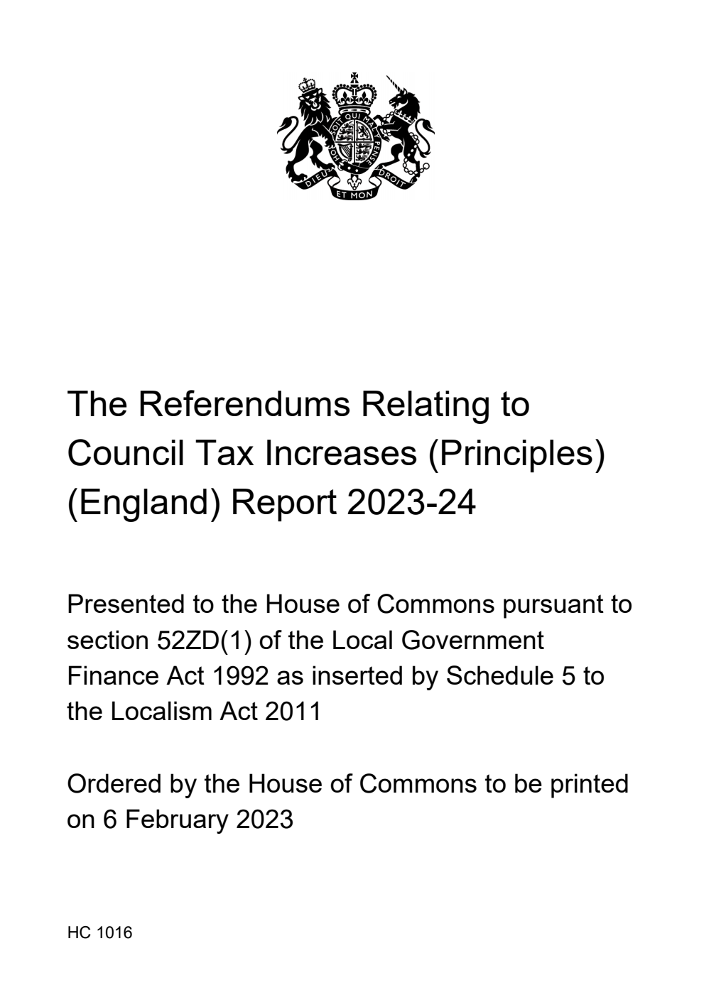 The Referendums Relating to Council Tax Increases (Principles) (England) Report 2023-24