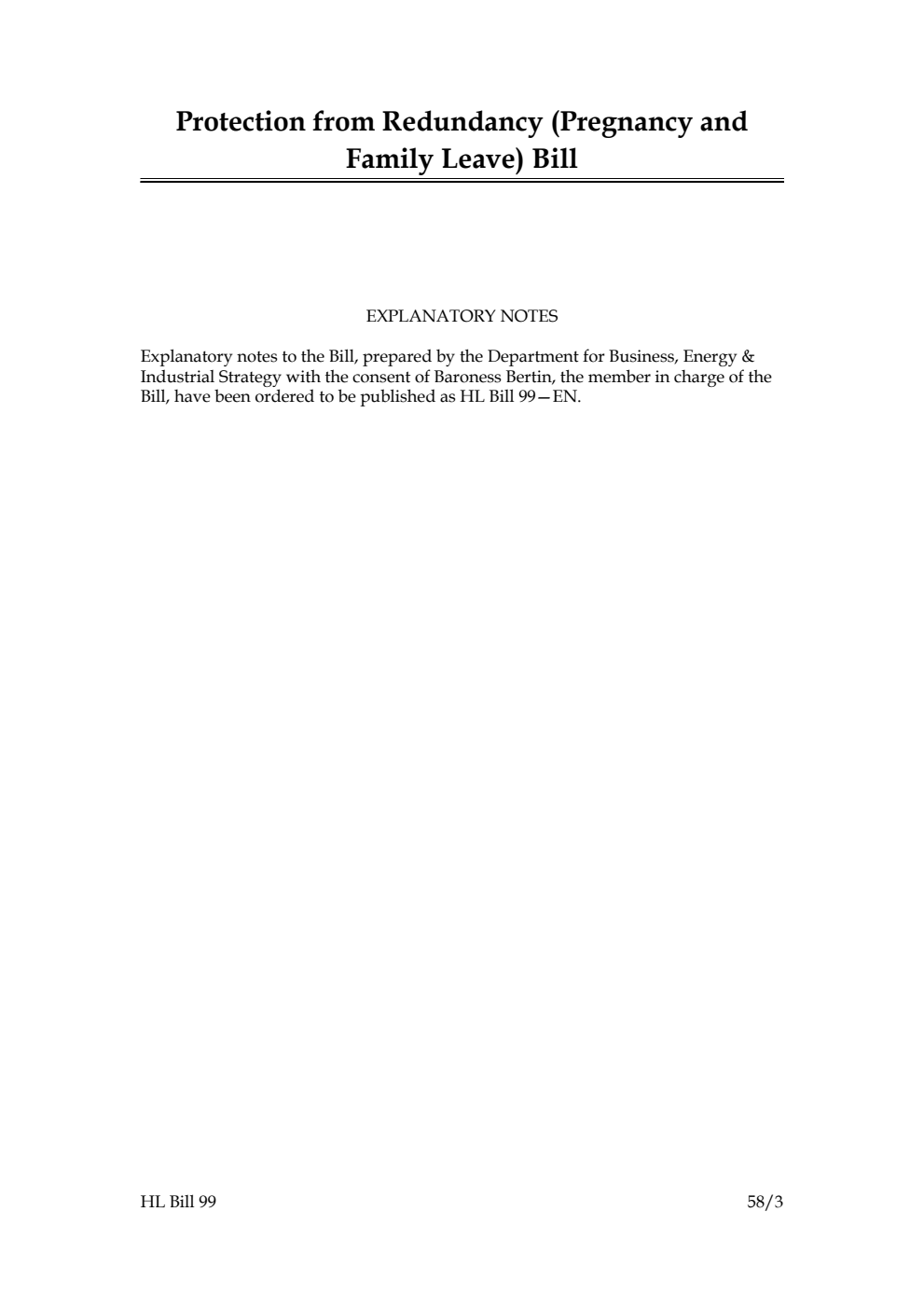 Protection from Redundancy (Pregnancy and Family Leave) Bill