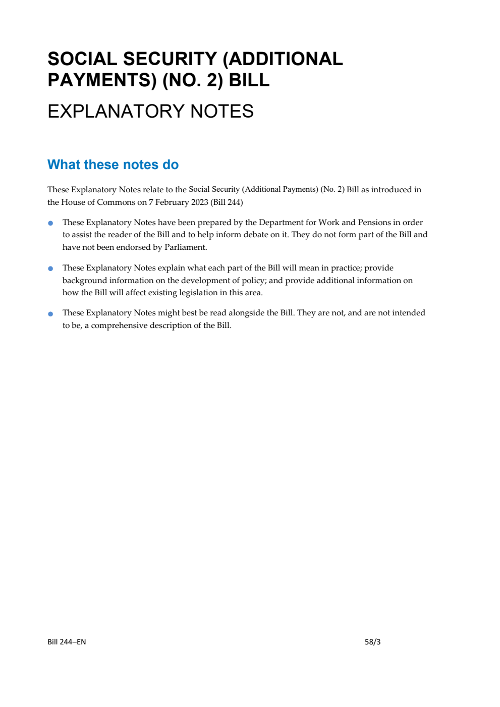 Social Security (Additional Payments) (No. 2) Bill Explanatory Notes