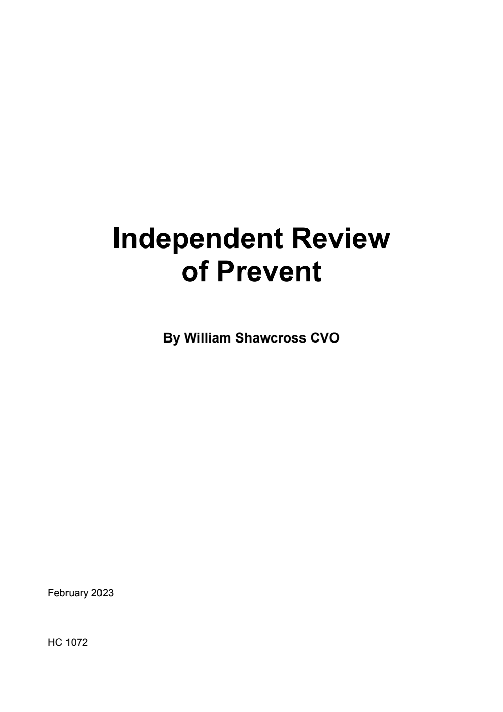 Independent Review of Prevent By William Shawcross CVO