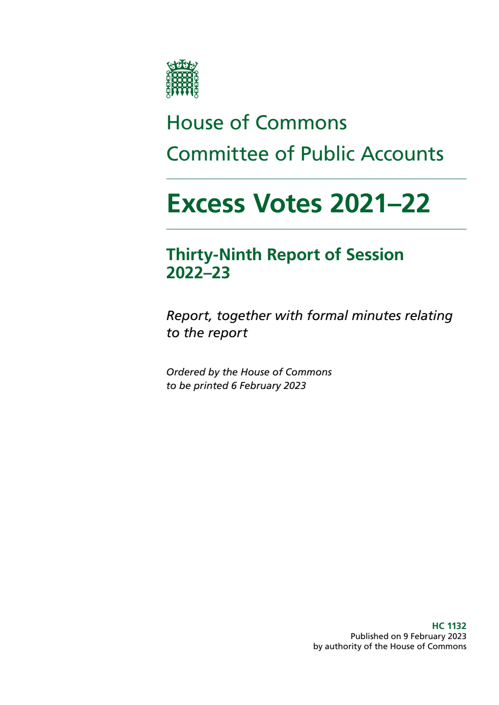 Public Accounts Committee 39th Report. Excess Votes 2021–22