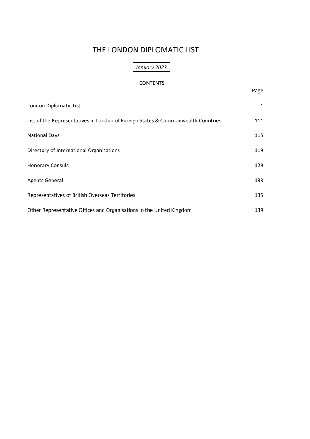 The London Diplomatic List 2023