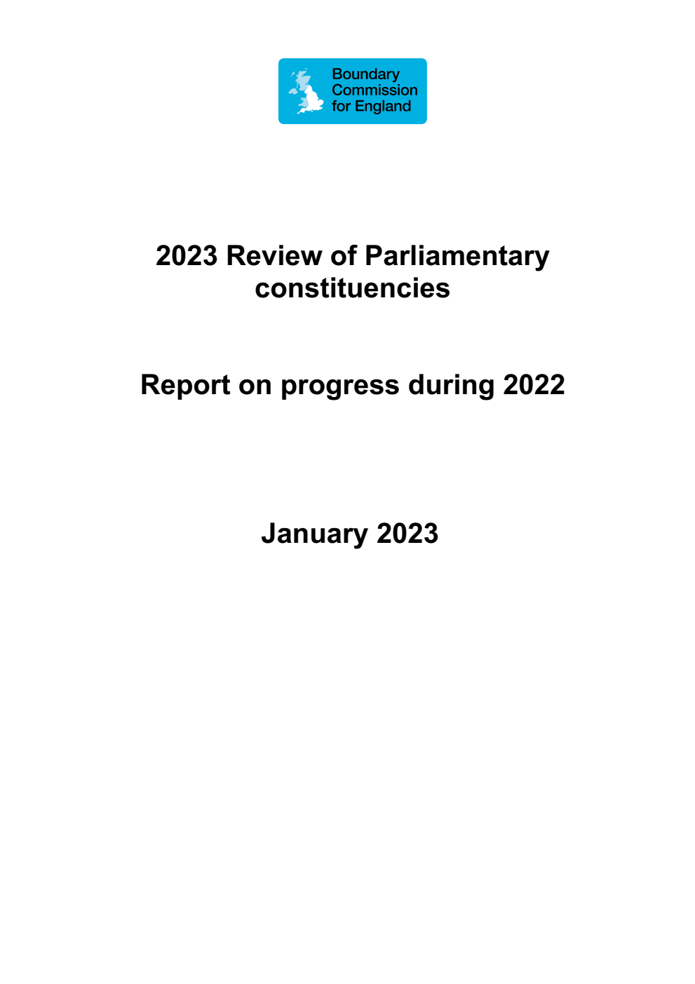 2023 Review of Parliamentary constituencies. Report on progress during 2022. January 2023