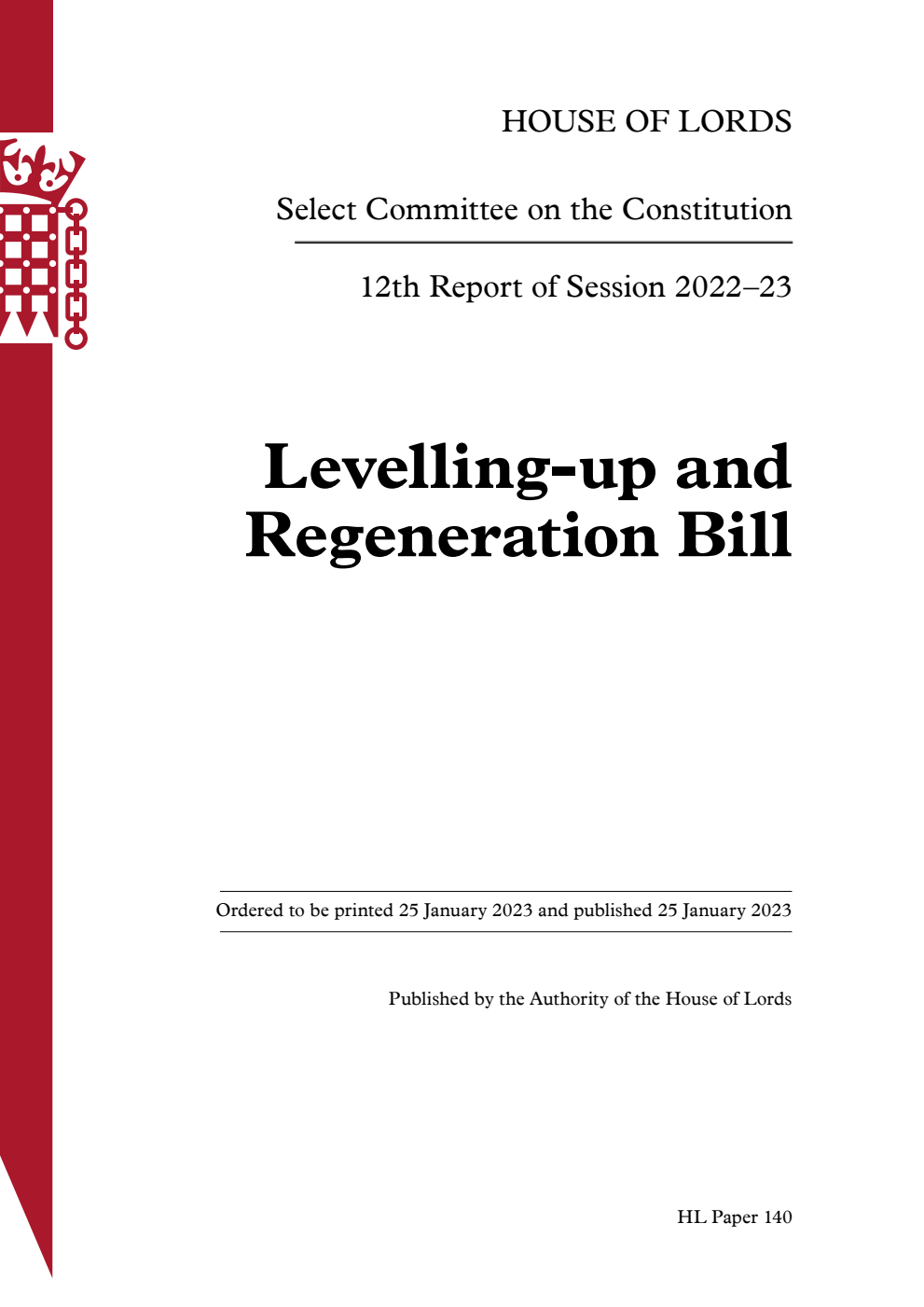 Constitution Committee 12th Report. Levelling-up and Regeneration Bill
