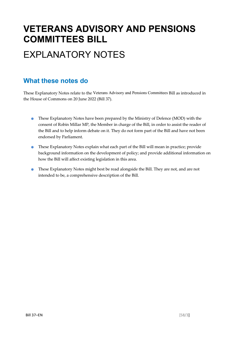 Veterans Advisory and Pensions Committees Bill Explanatory Notes