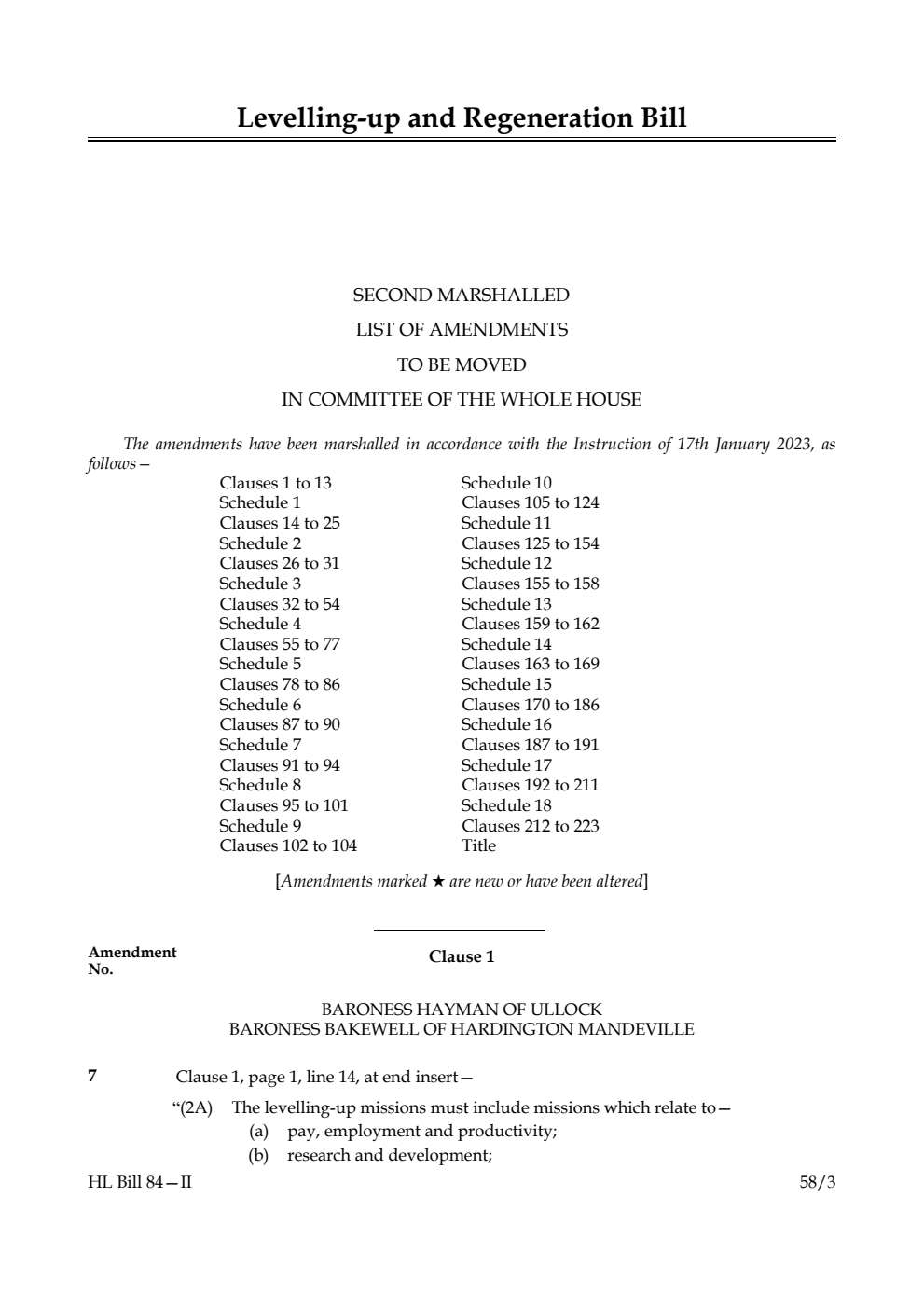 Levelling-up and Regeneration Bill Second Marshalled List of Amendments to be moved in Committee of the Whole House