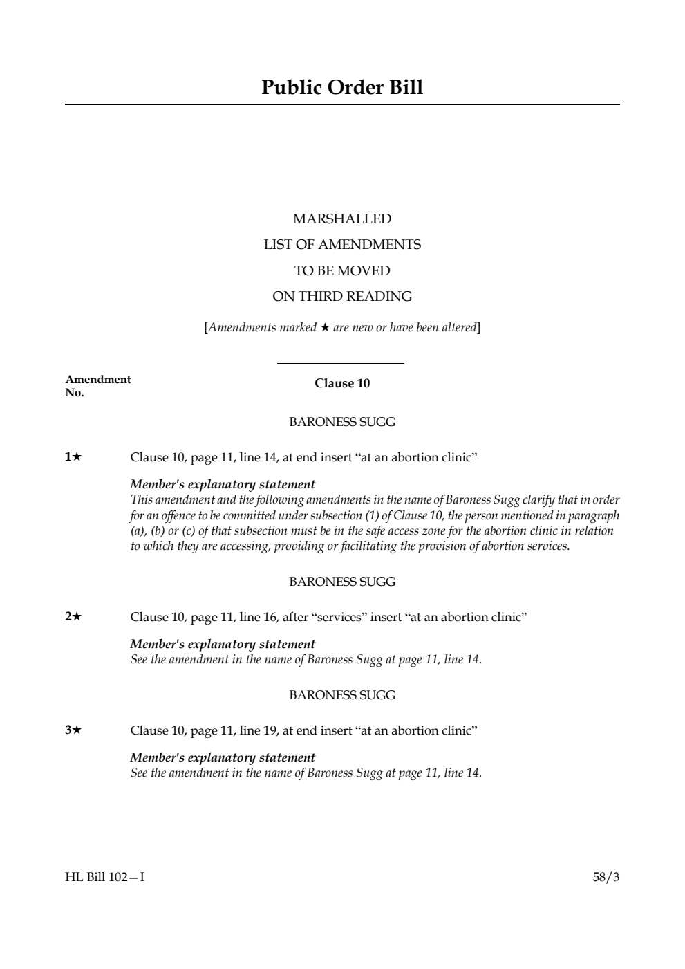 Public Order Bill Marshalled List of amendments to be moved on third reading