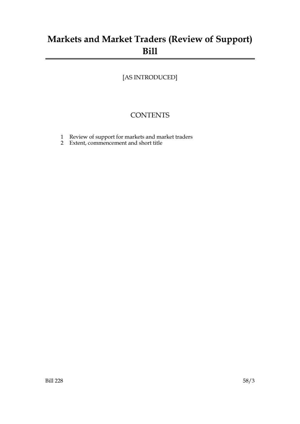 Markets and Market Traders (Review of Support) Bill