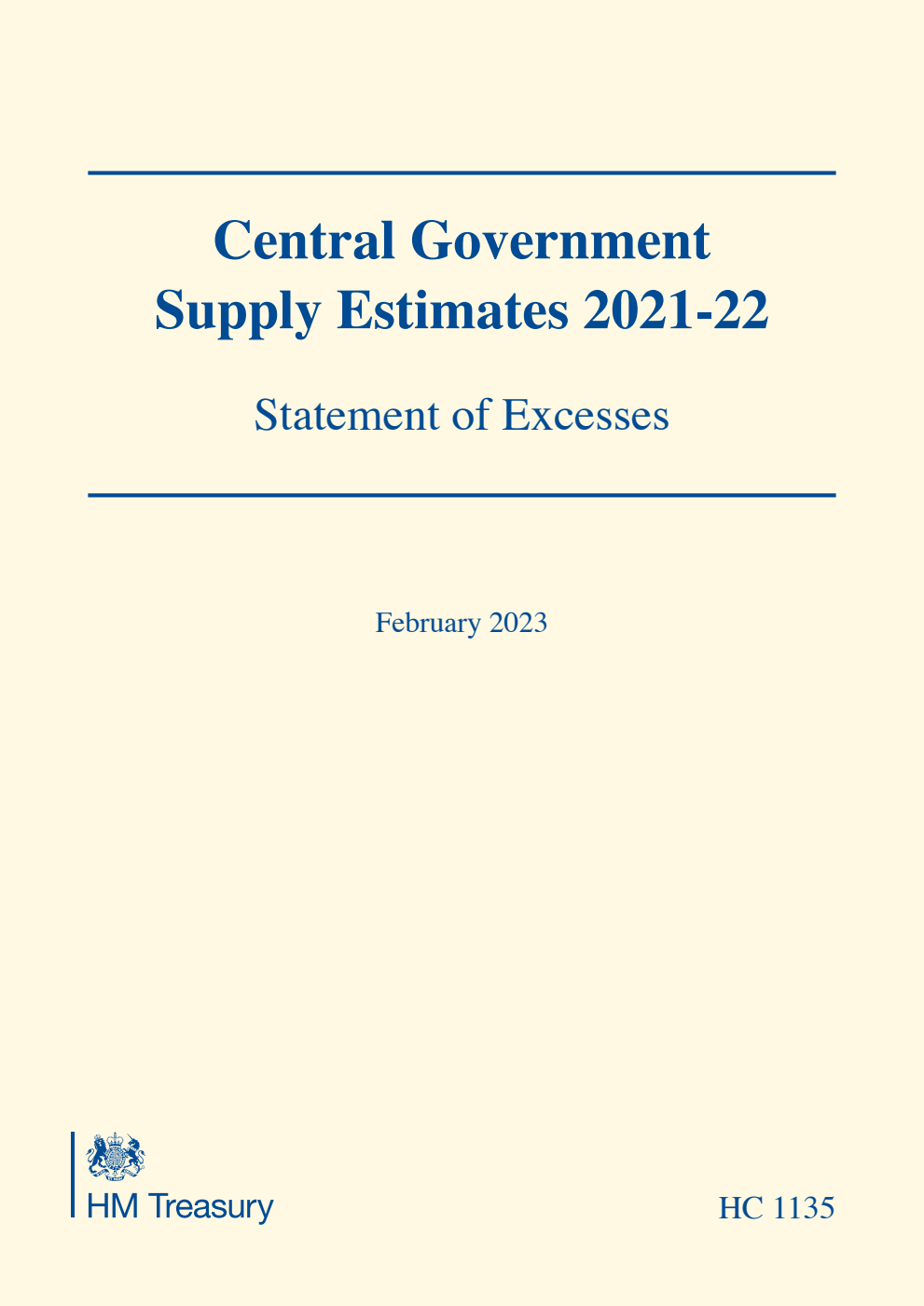 Central Government Supply Estimates 2021-22: Statement of Excesses for the year ending 31 March 2022